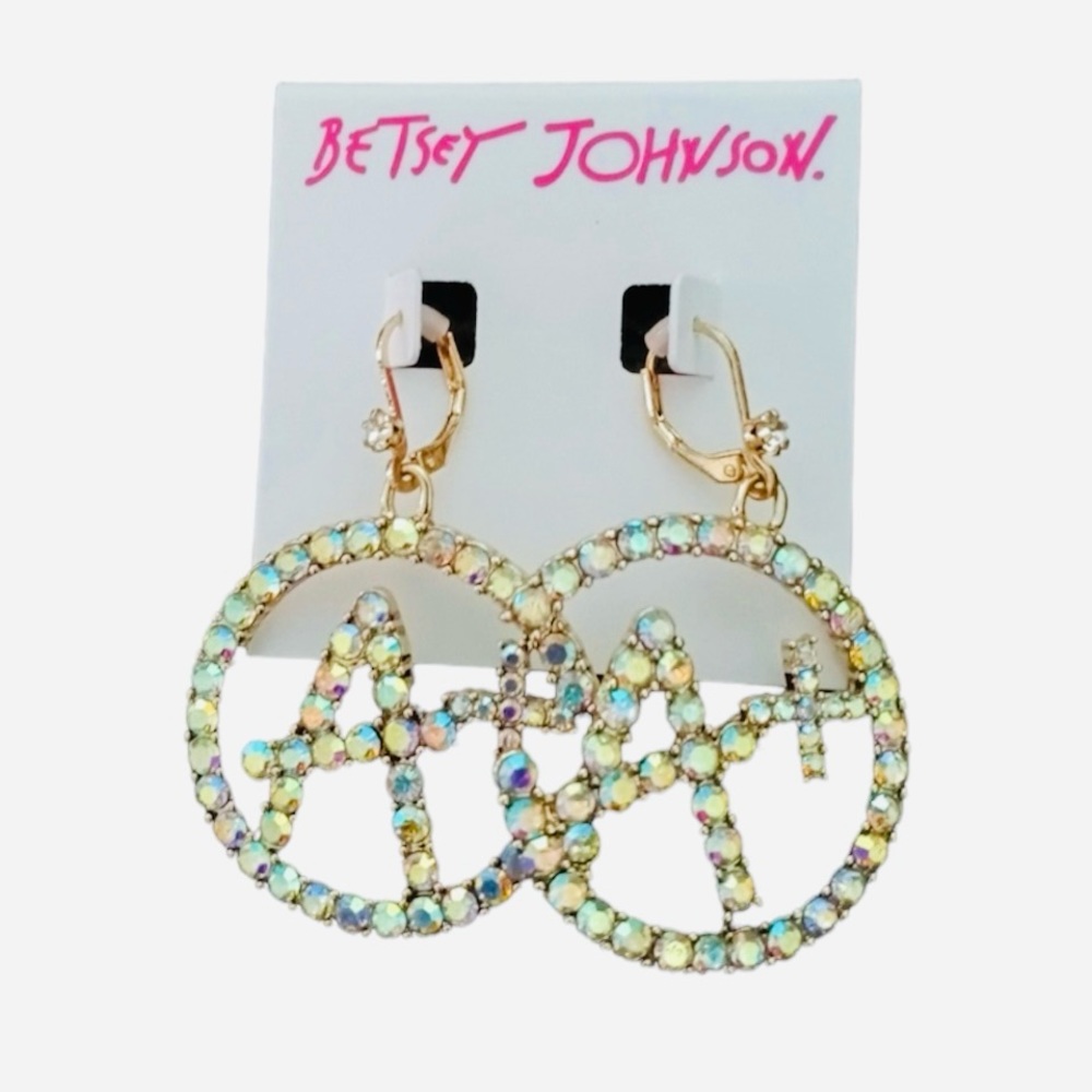 🤍✨BETSEY JOHNSON A Plus White Rhinestone Crystal Drop Earrings School Teacher